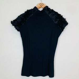 Machka black jersey short sleeve top with sleeve detail. Size Large